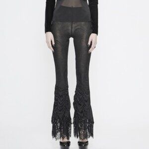 Eva Lady Burleska Beaded Lace Bell Bottom Pants M NEW Black Gothic Lolita Sheer